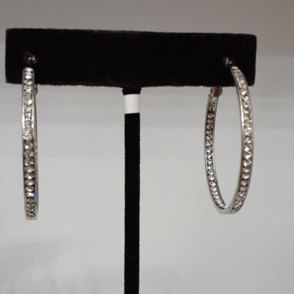 40mm Silver Inside Outside Crystal Hoops